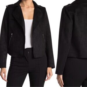 Tahari Black Biker Suede Jacket Fitted Design
